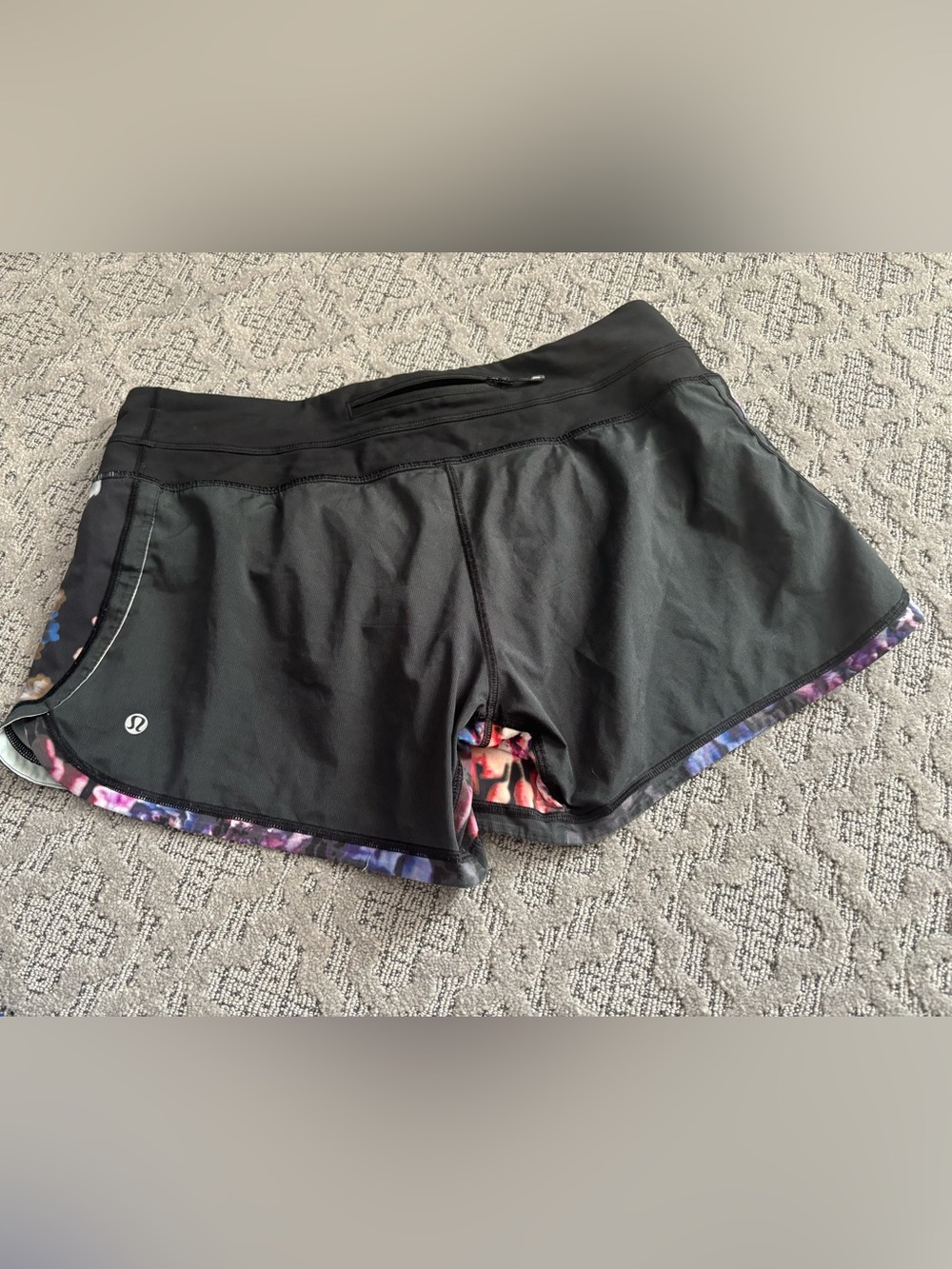 lululemon athletica Black Athletic Shorts with Floral Printed Liner